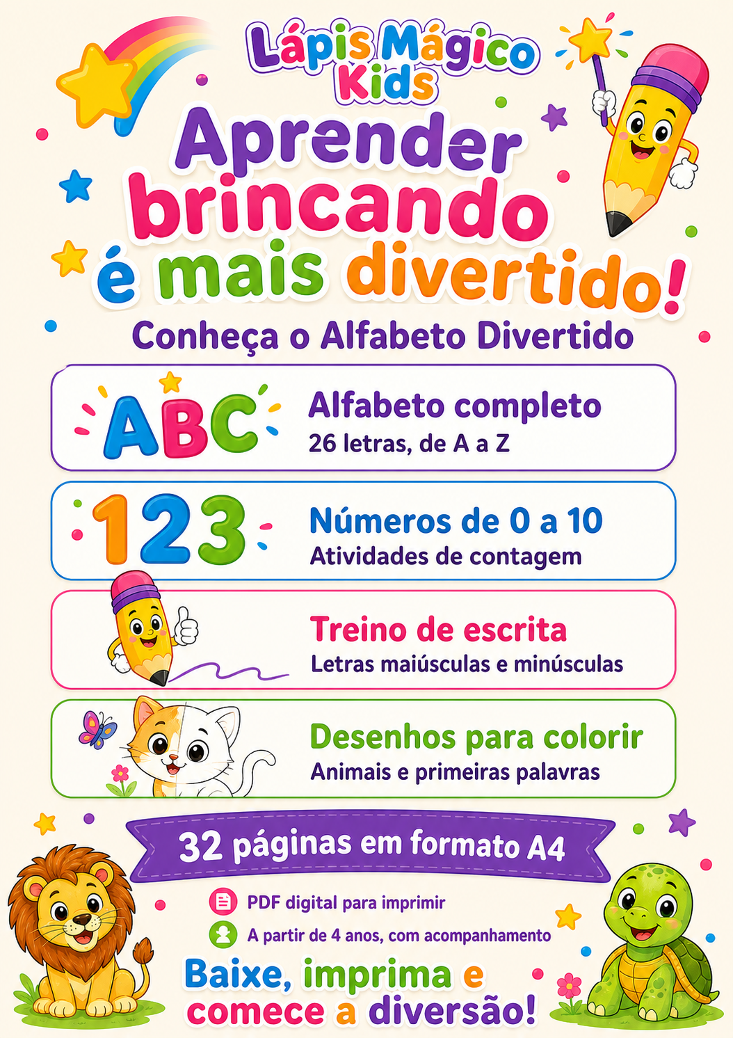 Lápis Mágico Kids — Alfabeto Divertido para Colorir e Aprender