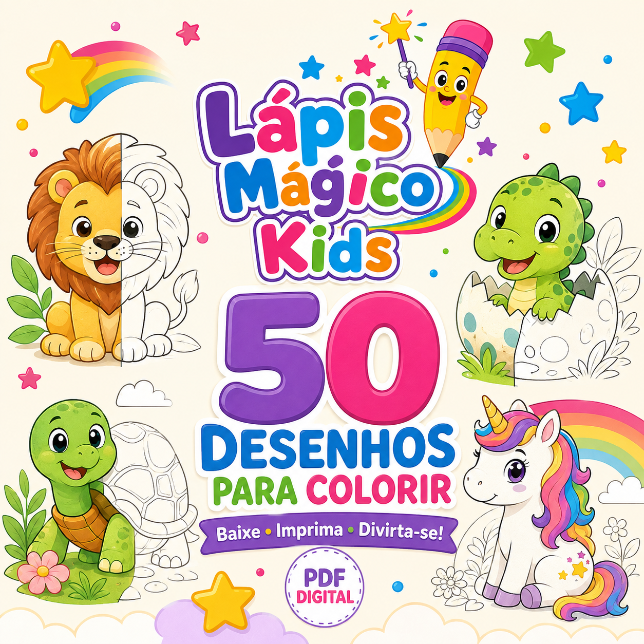 Lápis Mágico Kids — 50 Aventuras para Colorir | Livro Digital A4 para Imprimir