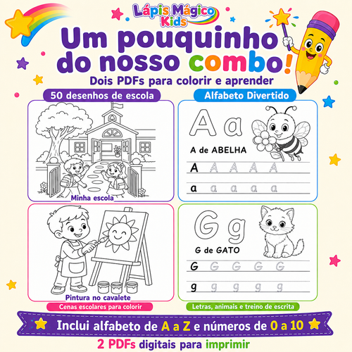 Combo Educativo Lápis Mágico Kids — 2 PDFs para Colorir e Aprender