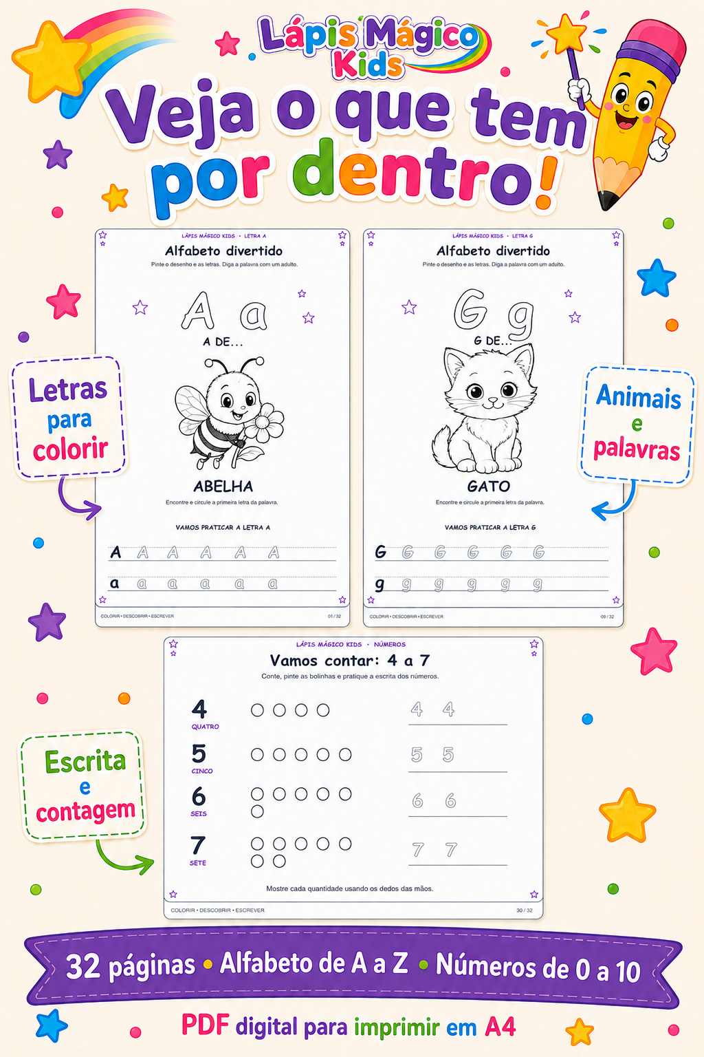 Lápis Mágico Kids — Alfabeto Divertido para Colorir e Aprender